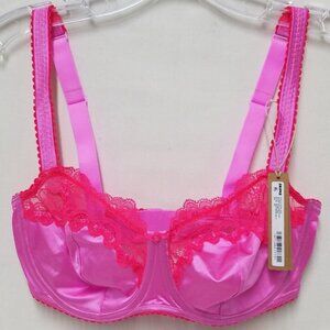NWT Women's Skims Purple Pink Lace Stretch Satin Unlined Balconette Bra Size 34D